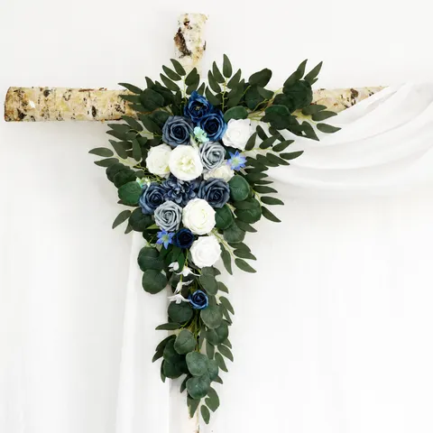 Fleurs d'Arche de Mariage Européen Bleu Rose Artificielle Arrangements Floraux en Soie pour Cérémonie Extérieure Décoration de Porte