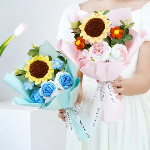Bouquet de Fleurs Artificielles Tournesol Fait Main Fleur en Papier Cadeau Pour Graduation Fête des Mères Décoration
