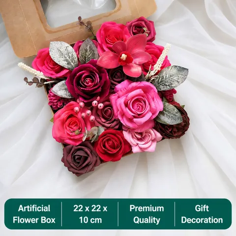 Saint Valentin Boîte Cadeau de Fleurs de Roses en Soie Artificielle pour la Décoration de Fête de Mariage à la Maison