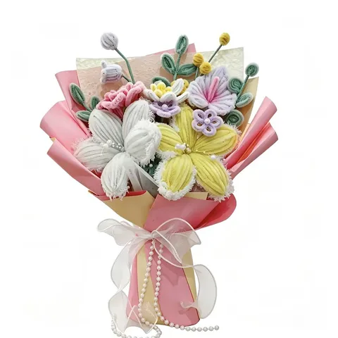 Bouquet de Fleurs en Cure-Dents Fait Main Bouquet de Lys et Tulipes Artificiel Cadeau Pour Saint-Valentin Fête des Mères Anniversaire Décoration