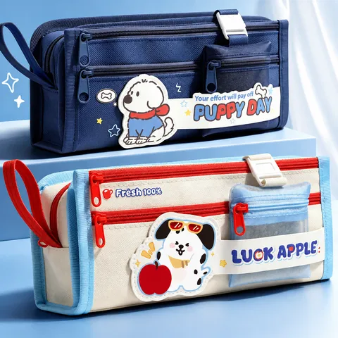 Große Kapazität Oxford Gewebe Federmäppchen Mehrschichtige Handgehaltene Schreibwarentasche Süßer Cartoon Hund Hase Stiftkasten