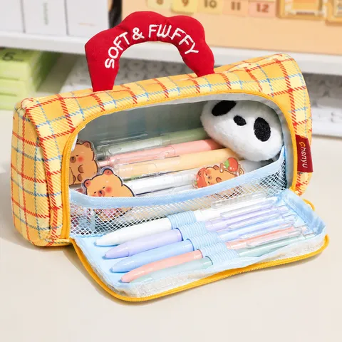 Plüsch Federmäppchen Große Kapazität Süßes Cartoon Tier Karo Federtasche Tragbarer Schreibwaren Organizer Für Schüler Schule