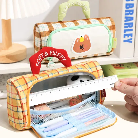 Plüsch Federmäppchen Große Kapazität Süßes Cartoon Tier Karo Federtasche Tragbarer Schreibwaren Organizer Für Schüler Schule