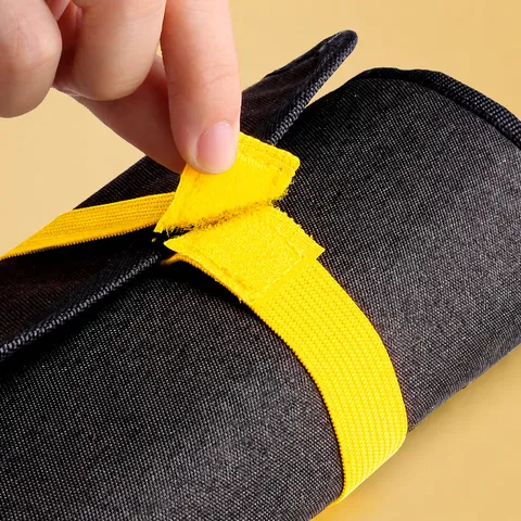 Canvas Roll Up Pencil Case Portable Pencil Pouch Holder Organizer for Art Sketching Colored Pencils Drawing Tools Black