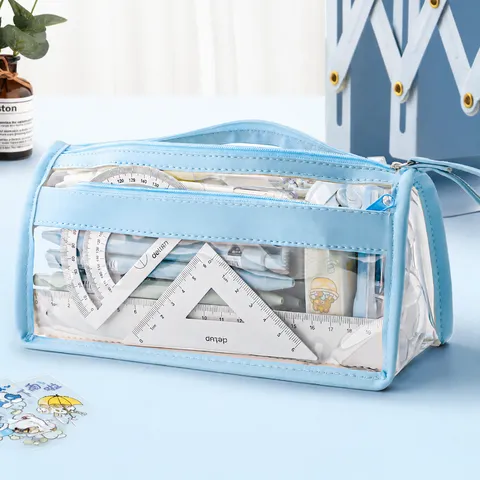 Doppellagiges Transparentes Federmäppchen Große Kapazität Klares Mäppchen Minimalistische Schreibwarentasche Für Schüler Schule Büro