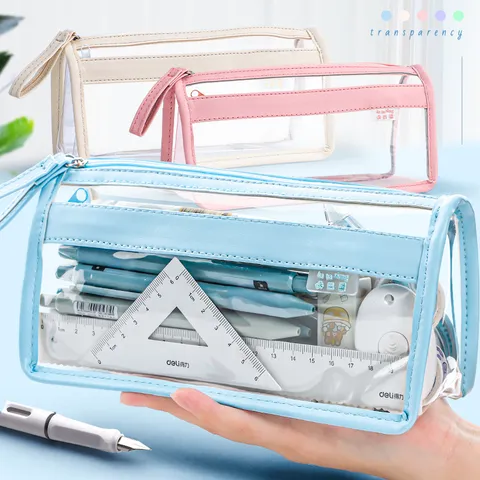 Doppellagiges Transparentes Federmäppchen Große Kapazität Klares Mäppchen Minimalistische Schreibwarentasche Für Schüler Schule Büro