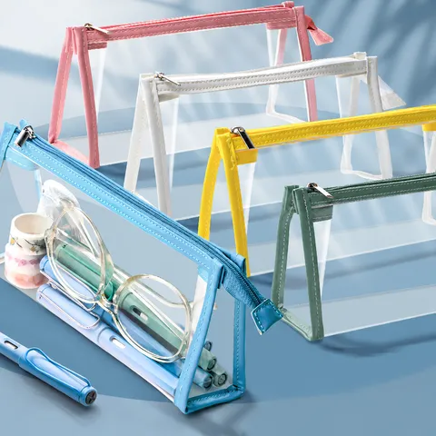 Transparentes Federmäppchen Großes Kapazität Wasserdichte Schreibwarentasche Minimalistischer Klarer PU Stiftebeutel Für Schule Büro