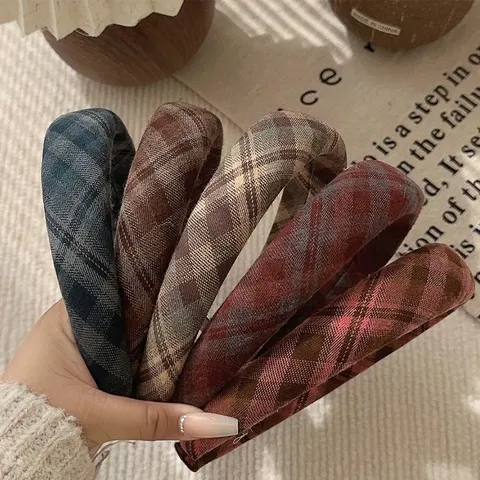 Retro Ruitjes Wollen Haarband Voor Dames Strik Hoog Model Vintage Koreaanse Stijl Haaraccessoires Herfst Winter