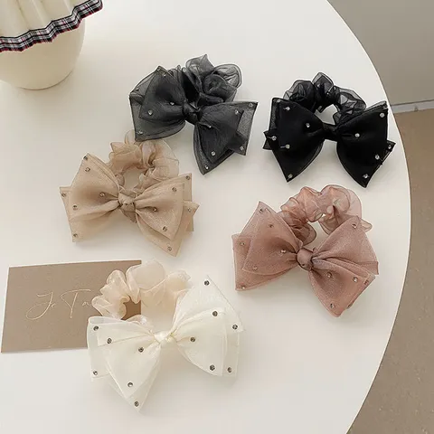 Koreanischer Stil Organza Schleife Haargummi Für Damen Süß Strass Netz Scrunchie Hoch Pferdeschwanz Fee Haarschmuck Geschenk