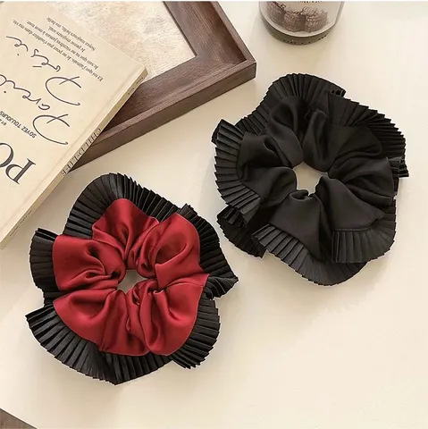 Oversized Geplooid Satijn Grote Scrunchie Voor Dames Koreaanse Stijl Effen Kleur Haarelastiek Elegant Herfst Winter Haaraccessoires