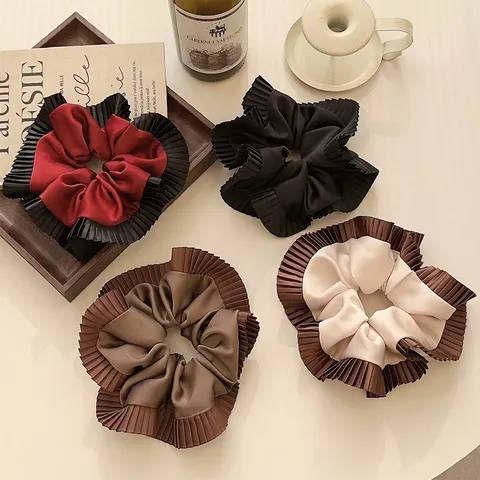 Oversized Geplooid Satijn Grote Scrunchie Voor Dames Koreaanse Stijl Effen Kleur Haarelastiek Elegant Herfst Winter Haaraccessoires