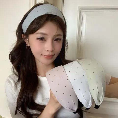 Gevoerde Stirnband met Stippen Spons Haarklem Verse Crèmekleur Dikke Stirnband Retro Stof Scrunchie Haaraccessoires Voor Vrouwen