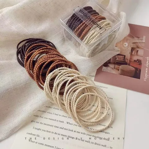 Korean Style Milktea Hair Ties Set Elastic Braided Hair Bands Boxed High Elasticity Hair Rope Styling Accessories For Women Girls