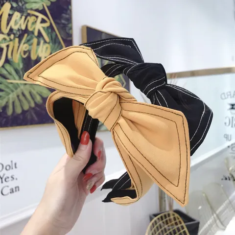 Diadema de Tela Denim de Estilo Coreano Con Gran Lazo Ala Ancha Doble Costura En Contraste Accesorios Para El Cabello De Mujer