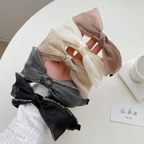 Diadema de Malla con Lazo Estilo Coreano para Mujer Diamante de Imitación Encaje Diadema Elegante Accesorios para Cabello Diario