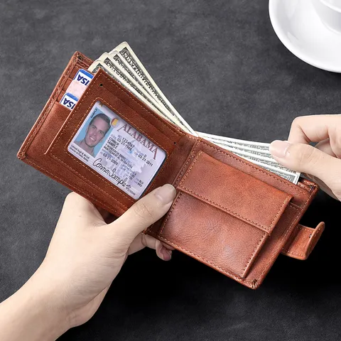 Herren PU Leder Bifold Geldbörse Vintage Einfarbig Nähen Multi-Kartenfach Kurze Brieftasche