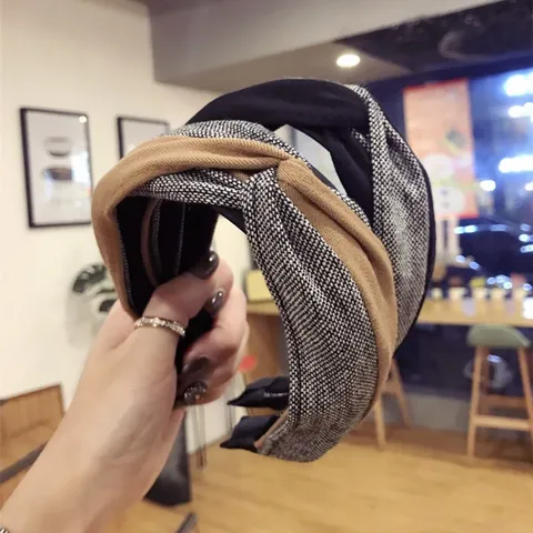 Koreanische Mode Stoff Farbblock Kreuz Verdrehung Breit Stirnband Damen Hohe Qualität Haarreif Haarschmuck Täglich