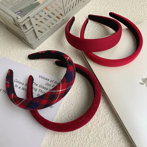 Retro High Cranial Top Red Hair Band Christmas New Year Headband Korean Style Velvet Bow Headpiece Festive Hair Accessories