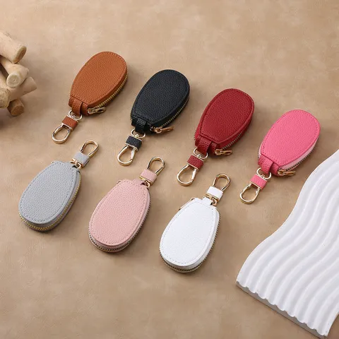 Mini Portachiavi per Auto in Pelle PU Supporto Portafoglio per Chiavi con Zip Portatile Colore Macaron Carino Custodia Portaoggetti Giornaliera