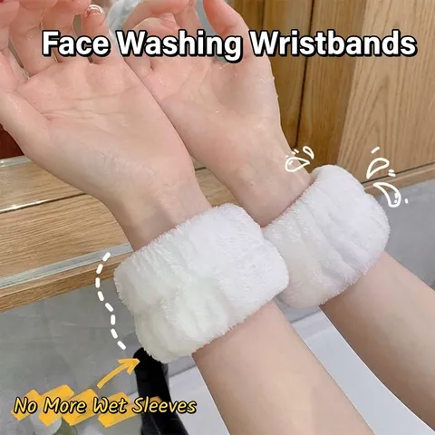 Absorbent Coral Fleece Face Wash Wristbands Soft Elastic Wrist Sweatbands For Skincare Spa Makeup Washing Face Prevents Wet Sleeves