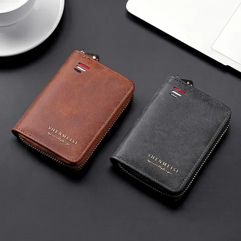 Astuccio per Chiavi Auto in Pelle PU Vintage da Uomo Portamonete con Zip Porta Carte Organizer Portafoglio