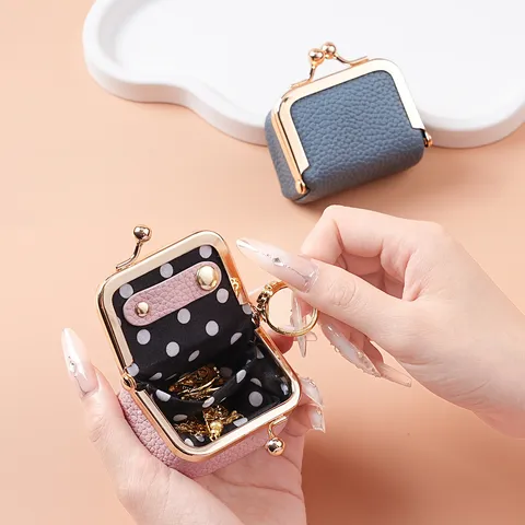 Mini PU Leather Kiss Lock Coin Purse Portable Jewelry Box Ring Earring Storage Pouch Vintage Change Purse For Women