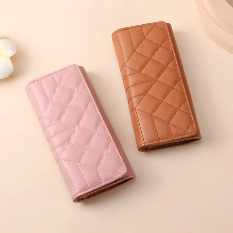 Portafoglio Lungo Trifold da Donna Lusso Pelle PU Trapuntata Grande Capacità Borsa Porta Carte Multiplo Telefono Borsellino