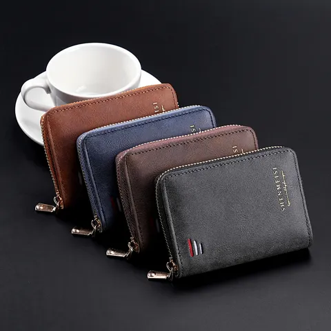 Astuccio per Chiavi Auto in Pelle PU Vintage da Uomo Portamonete con Zip Porta Carte Organizer Portafoglio