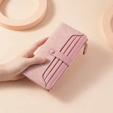 Portafoglio Lungo da Donna Motivo Coccodrillo Pelle PU Chiusura Lampo Tasche per Carte Pochette Borsa