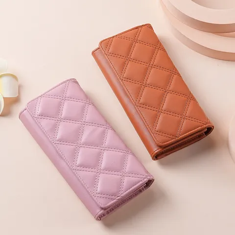 Portafoglio Lungo Trapuntato Classico da Donna in Pelle PU Grande Capacità Borsa per Telefono