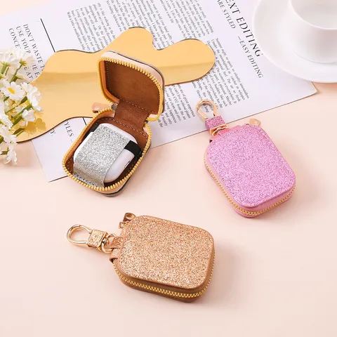 Custodia Protettiva per Auricolari Bluetooth con Paillettes per AirPods Borsa di Conservazione Portatile in Pelle PU con Chiusura Lampo e Gancio Metallico