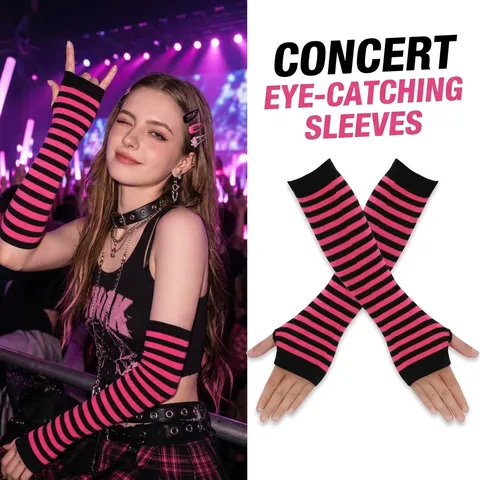 Y2K Striped Knitted Arm Warmers Fingerless Long Sleeves Gothic Harajuku Style Streetwear Accessories For Women Party