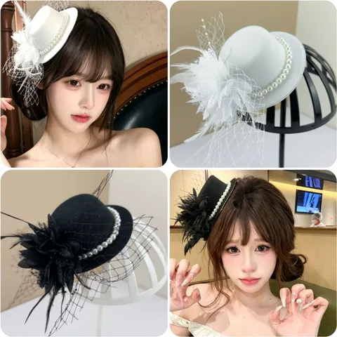 Vintage French Mesh Fascinator Mini Hat Hair Clip For Women Wedding Bridal Veil With Artificial Pearl Feather Elegant Party Headpiece