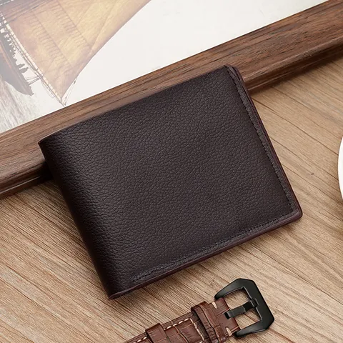 Portafoglio Corto da Uomo in Pelle PU Piegato a Due Urbano Minimalista Porta Carte di Credito Portamonete Casuale Quotidiano