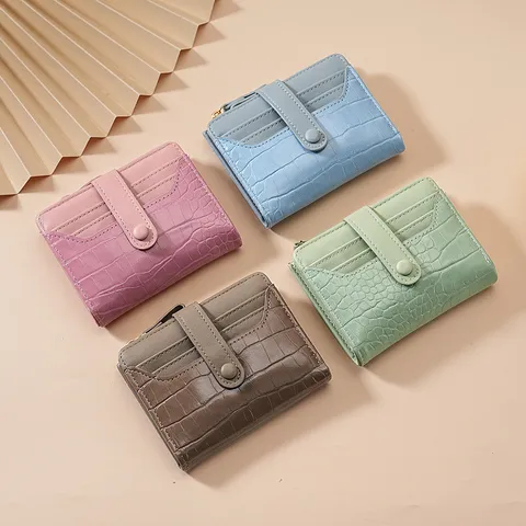 Portafoglio Corto da Donna Motivo Coccodrillo Pelle PU Bifold Porta Carte Portamonete Portafoglio Compatto con Zip