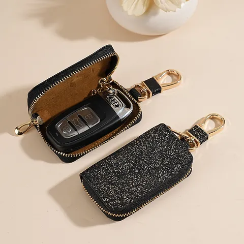 Portachiavi per Auto in Pelle PU con Paillettes Unisex Custodia per Chiavi con Gancio in Metallo Portafoglio con Anello