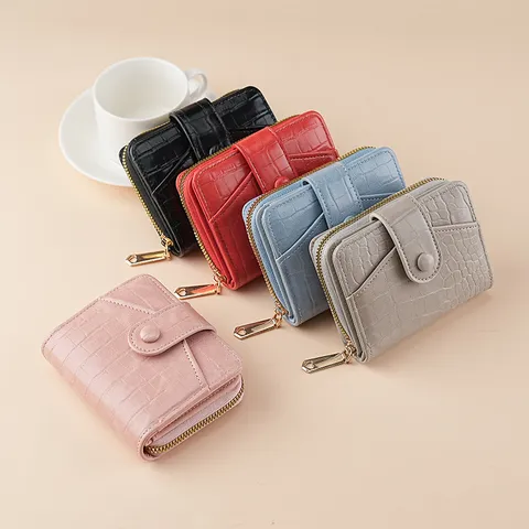 Portafoglio Corto da Donna in Pelle PU con Motivo in Pietra Fessure per Carte Multiple Grande Capacità Portamonete con Zip Portacarte alla Moda