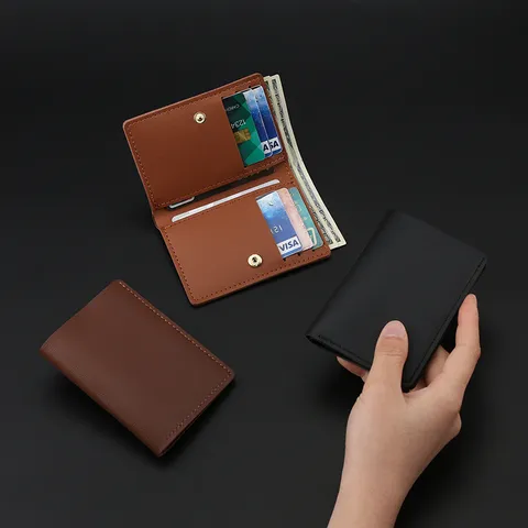 Cartera Corta Minimalista De Cuero PU Y Tarjetero Para Mujeres Y Hombres Plegable Cierre De Broche Color Sólido Monedero De Negocios
