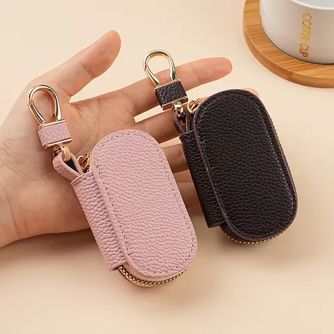Astuccio per Chiavi in Pelle PU Motivo Litchi Minimalista Affari Borsetta per Chiavi con Cerniera e Gancio Metallico Organizzatore