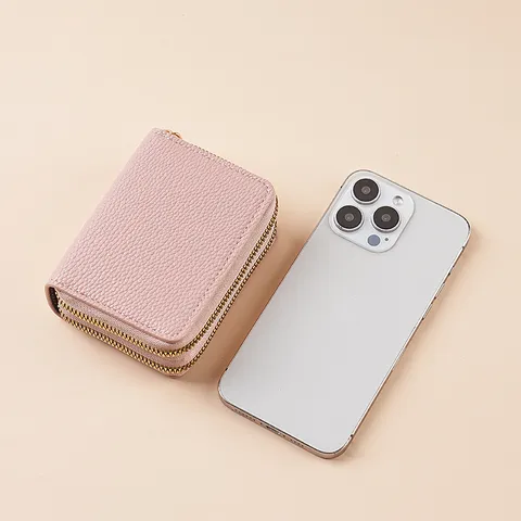 Portafoglio Corto in Pelle PU con Motivo Litchi Classico Doppia Cerniera Portamonete Porta Carte a Fisarmonica Multicarta Per Unisex