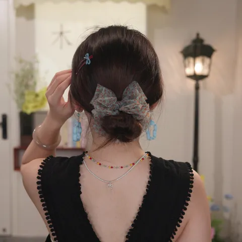 Mesh Gingham Leopard Floral Bow Banana Clip Hair Claw Puffy Ponytail Vertical Clip Sweet Hair Accessories For Women