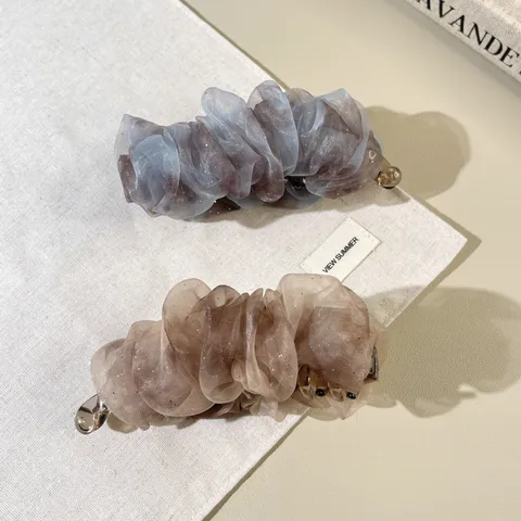 Glitter Mesh Pleated Banana Hair Clip For Women Volumizing Ponytail Holder Hair Claw Retro Leopard Print Hair Accessories