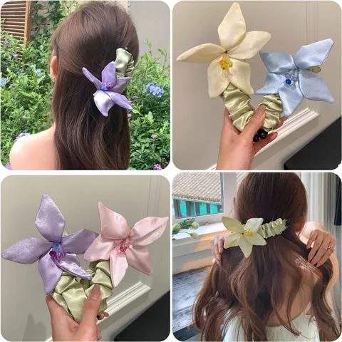 Pinza de Pelo Banana de Flor Elegante Tela de Satén Clip de Coleta Floral Pinza de Resina de Leopardo Para Mujeres Accesorios de Pelo de Flor Tejida