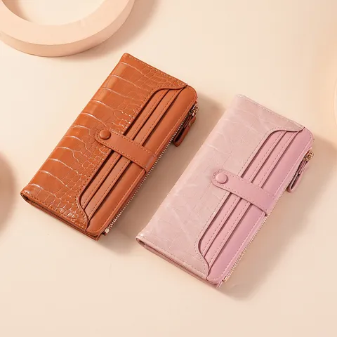 Portafoglio Lungo da Donna in Pelle PU con Motivo Coccodrillo Cerniera Portamonete Porta Carte Casual Borsa a Mano