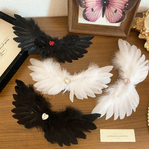 Halloween Engel Teufel Feder Flügel Haarklammer Gothic Herz Strass Cosplay Haarschmuck Für Damen Party Haarnadeln
