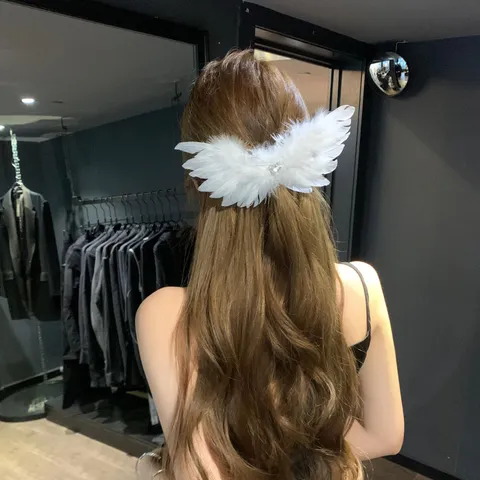 Pinza para el Cabello con Alas de Plumas de Ángel y Demonio de Halloween Strass Corazón Gótico Accesorio para el Cabello Cosplay para Mujer