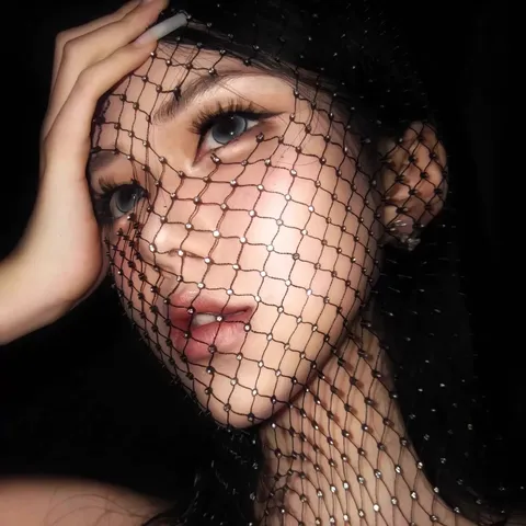 Rhinestone Fishnet Face Mask For Women Gothic Music Festival Halloween Masquerade Mesh Veil Headgear Party Accessory