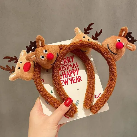 Handmade Plush Christmas Headband Reindeer Antlers Santa Claus Xmas Tree Hairband For Holiday Party Decoration Kids Adults