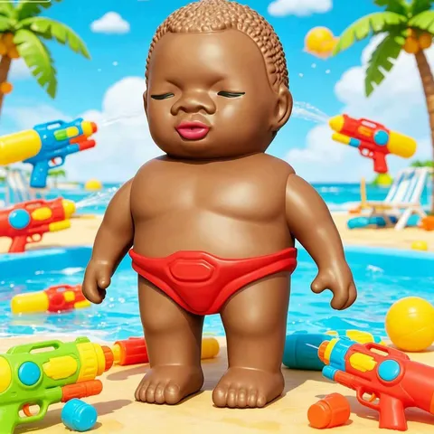 Kids Outdoor Beach Water Gun Toy Cute Cartoon Baby Doll Shaped Interactive Press Water Spray Toy Summer Pool Party Game Gift