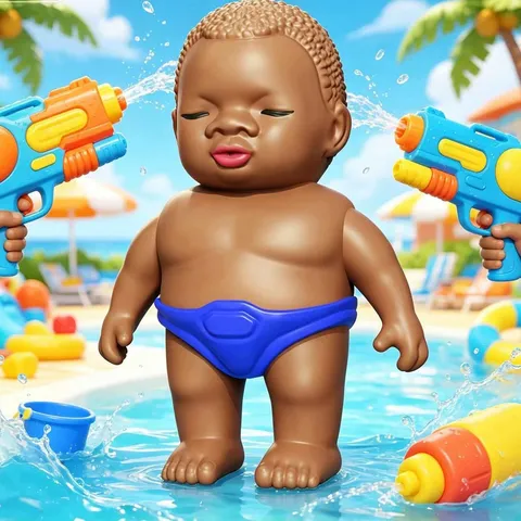 Kids Outdoor Beach Water Gun Toy Cute Cartoon Baby Doll Shaped Interactive Press Water Spray Toy Summer Pool Party Game Gift